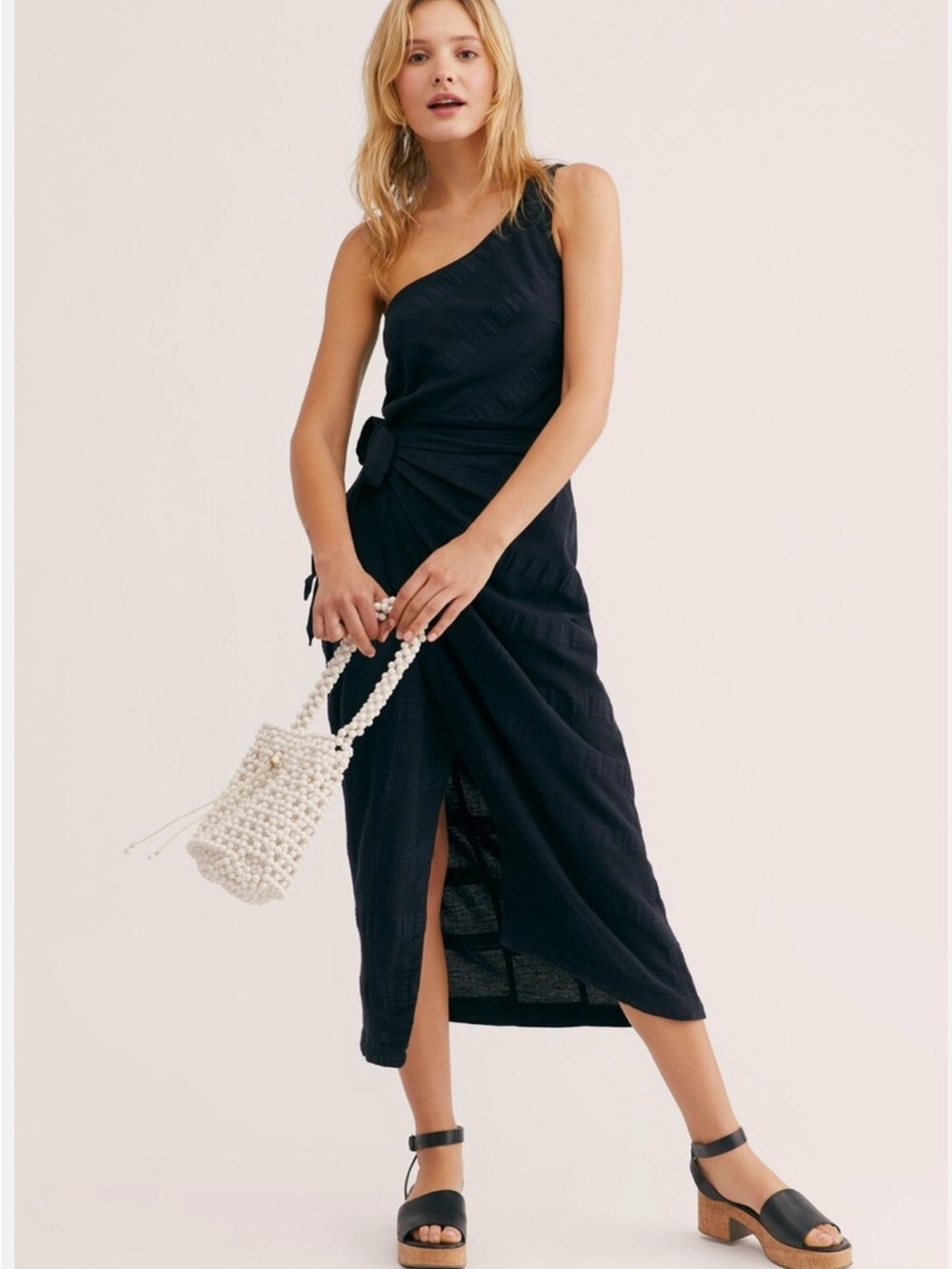 Free People At Leisure wrap one-shoulder midi dress in black